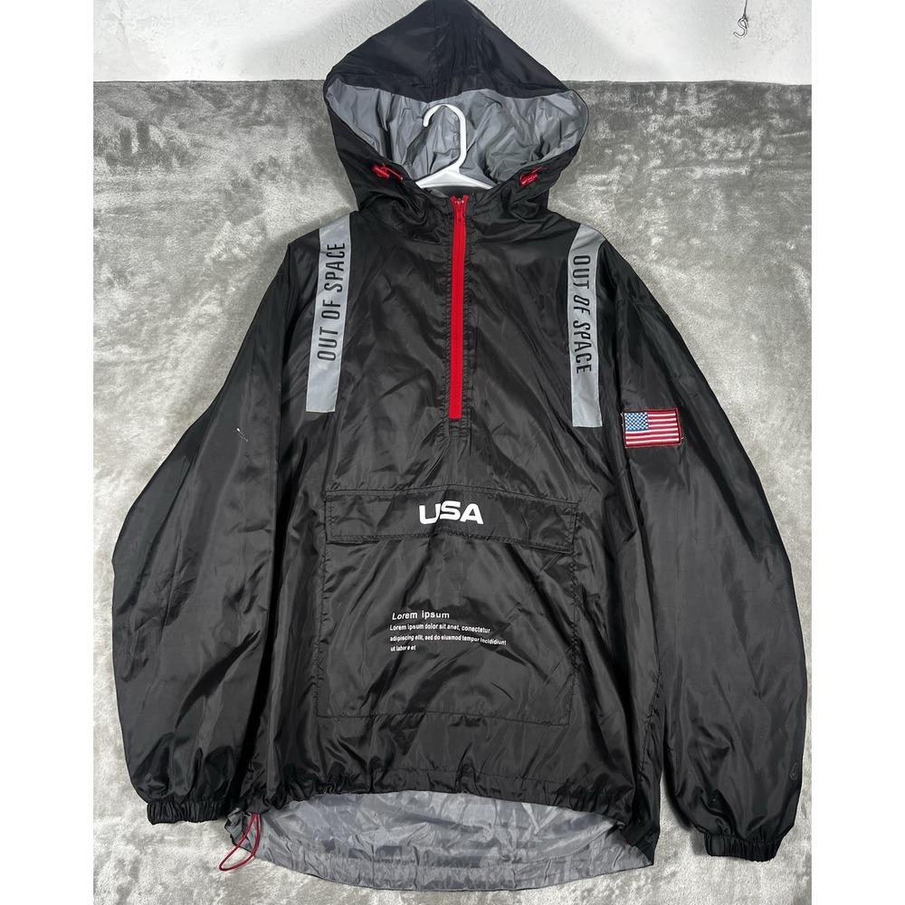Out of Space Bleecker & Mercer XL Black Reflective Windbreaker Jacket Quarterzip